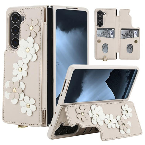 Crossbody Flower Pattern Leather Phone Case, For Galaxy Z Fold8 Ultra 5G, For Samsung Galaxy Z Fold7 5G, For Samsung Galaxy Z Fold5, For Samsung Galaxy Z Fold4