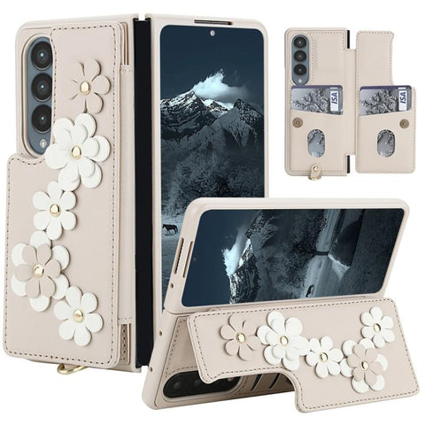 Crossbody Flower Pattern Leather Phone Case, For Galaxy Z Fold8 Ultra 5G, For Samsung Galaxy Z Fold7 5G, For Samsung Galaxy Z Fold5, For Samsung Galaxy Z Fold4