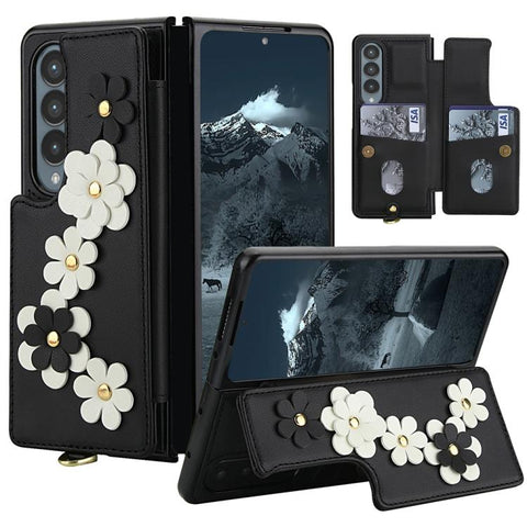 Crossbody Flower Pattern Leather Phone Case, For Galaxy Z Fold8 Ultra 5G, For Samsung Galaxy Z Fold7 5G, For Samsung Galaxy Z Fold5, For Samsung Galaxy Z Fold4
