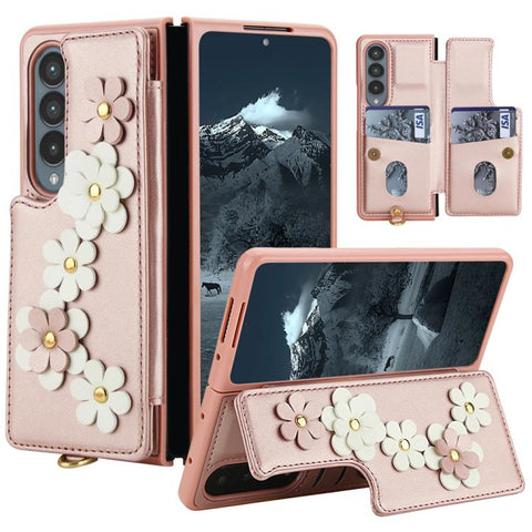 Crossbody Flower Pattern Leather Phone Case, For Galaxy Z Fold8 Ultra 5G, For Samsung Galaxy Z Fold7 5G, For Samsung Galaxy Z Fold5, For Samsung Galaxy Z Fold4