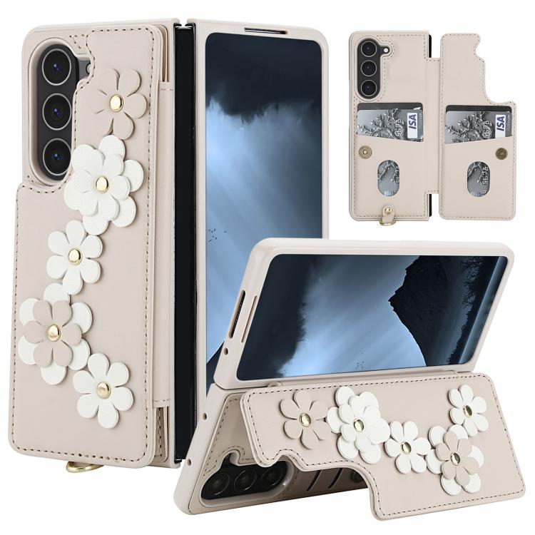 Crossbody Flower Pattern Leather Phone Case, For Galaxy Z Fold8 Ultra 5G, For Samsung Galaxy Z Fold7 5G, For Samsung Galaxy Z Fold5, For Samsung Galaxy Z Fold4