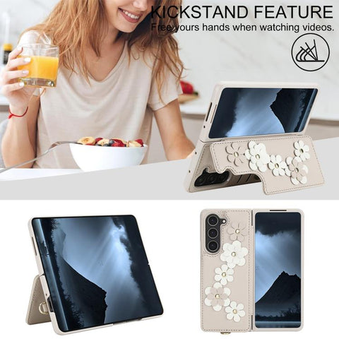 Crossbody Flower Pattern Leather Phone Case, For Galaxy Z Fold8 Ultra 5G, For Samsung Galaxy Z Fold7 5G, For Samsung Galaxy Z Fold5, For Samsung Galaxy Z Fold4