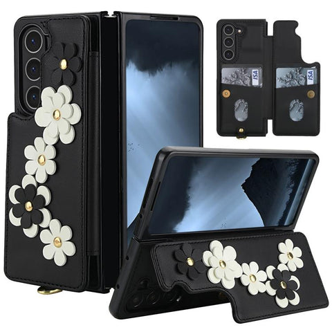 Crossbody Flower Pattern Leather Phone Case, For Galaxy Z Fold8 Ultra 5G, For Samsung Galaxy Z Fold7 5G, For Samsung Galaxy Z Fold5, For Samsung Galaxy Z Fold4