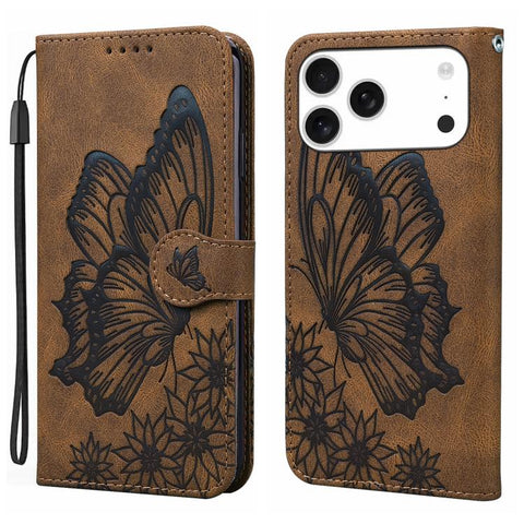 Retro Skin Feel Butterflies Embossing Horizontal Flip Leather Phone Case, For iPhone 18 Pro / 17 Pro, For iPhone 18 Pro Max / 17 Pro Max, For iPhone 17, For iPhone 17 Air