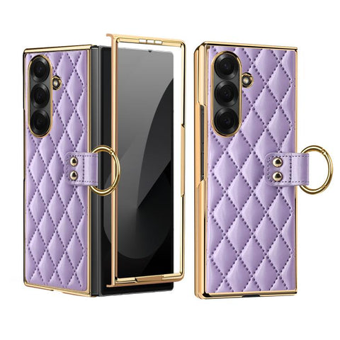 VIETAO Diamond Pattern Metal Ring PU Leather Phone Case, For Galaxy Z Fold8 5G, For Galaxy Z Fold8 Ultra 5G, For Galaxy Z Flip8 5G, For Samsung Galaxy Z Fold7, For Samsung Galaxy Z Flip7