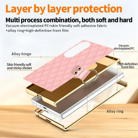VIETAO Diamond Pattern Metal Ring PU Leather Phone Case, For Galaxy Z Fold8 5G, For Galaxy Z Fold8 Ultra 5G, For Galaxy Z Flip8 5G, For Samsung Galaxy Z Fold7, For Samsung Galaxy Z Flip7