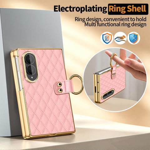 VIETAO Diamond Pattern Metal Ring PU Leather Phone Case, For Galaxy Z Fold8 5G, For Galaxy Z Fold8 Ultra 5G, For Galaxy Z Flip8 5G, For Samsung Galaxy Z Fold7, For Samsung Galaxy Z Flip7