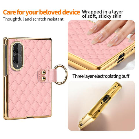 VIETAO Diamond Pattern Metal Ring PU Leather Phone Case, For Galaxy Z Fold8 5G, For Galaxy Z Fold8 Ultra 5G, For Galaxy Z Flip8 5G, For Samsung Galaxy Z Fold7, For Samsung Galaxy Z Flip7