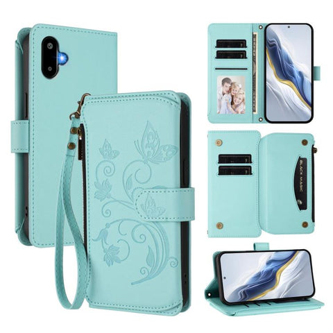 Butterfly Love Flower Multi-card Zipper Wallet Leather Phone Case, For Samsung Galaxy M56 5G, For Samsung Galaxy M16 5G / F16 5G, For Samsung Galaxy M06 5G / F06 5G, For Samsung Galaxy M35 5G, For Samsung Galaxy M55 / C55, For Samsung Galaxy XCover7 Pro