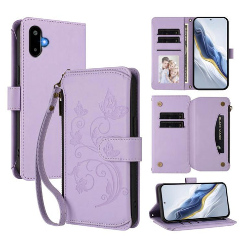 Butterfly Love Flower Multi-card Zipper Wallet Leather Phone Case, For Samsung Galaxy M56 5G, For Samsung Galaxy M16 5G / F16 5G, For Samsung Galaxy M06 5G / F06 5G, For Samsung Galaxy M35 5G, For Samsung Galaxy M55 / C55, For Samsung Galaxy XCover7 Pro