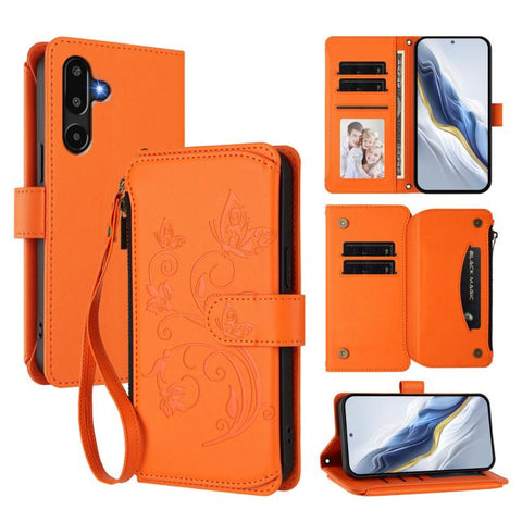 Butterfly Love Flower Multi-card Zipper Wallet Leather Phone Case, For Samsung Galaxy M56 5G, For Samsung Galaxy M16 5G / F16 5G, For Samsung Galaxy M06 5G / F06 5G, For Samsung Galaxy M35 5G, For Samsung Galaxy M55 / C55, For Samsung Galaxy XCover7 Pro