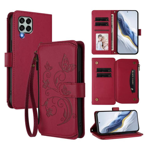 Butterfly Love Flower Multi-card Zipper Wallet Leather Phone Case, For Samsung Galaxy M53 5G, For Samsung Galaxy M33 5G