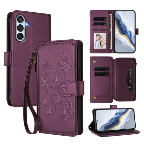 Butterfly Love Flower Multi-card Zipper Wallet Leather Phone Case, For Samsung Galaxy M56 5G, For Samsung Galaxy M16 5G / F16 5G, For Samsung Galaxy M06 5G / F06 5G, For Samsung Galaxy M35 5G, For Samsung Galaxy M55 / C55, For Samsung Galaxy XCover7 Pro