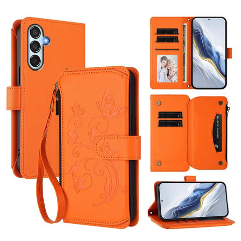 Butterfly Love Flower Multi-card Zipper Wallet Leather Phone Case, For Samsung Galaxy M56 5G, For Samsung Galaxy M16 5G / F16 5G, For Samsung Galaxy M06 5G / F06 5G, For Samsung Galaxy M35 5G, For Samsung Galaxy M55 / C55, For Samsung Galaxy XCover7 Pro