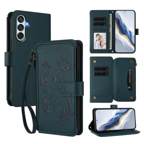 Butterfly Love Flower Multi-card Zipper Wallet Leather Phone Case, For Samsung Galaxy M56 5G, For Samsung Galaxy M16 5G / F16 5G, For Samsung Galaxy M06 5G / F06 5G, For Samsung Galaxy M35 5G, For Samsung Galaxy M55 / C55, For Samsung Galaxy XCover7 Pro