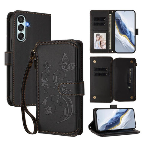 Butterfly Love Flower Multi-card Zipper Wallet Leather Phone Case, For Samsung Galaxy M56 5G, For Samsung Galaxy M16 5G / F16 5G, For Samsung Galaxy M06 5G / F06 5G, For Samsung Galaxy M35 5G, For Samsung Galaxy M55 / C55, For Samsung Galaxy XCover7 Pro