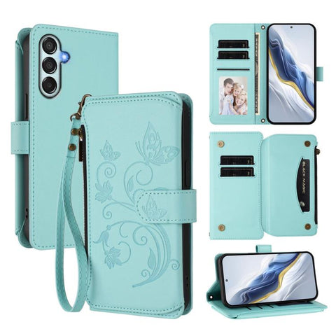 Butterfly Love Flower Multi-card Zipper Wallet Leather Phone Case, For Samsung Galaxy M56 5G, For Samsung Galaxy M16 5G / F16 5G, For Samsung Galaxy M06 5G / F06 5G, For Samsung Galaxy M35 5G, For Samsung Galaxy M55 / C55, For Samsung Galaxy XCover7 Pro