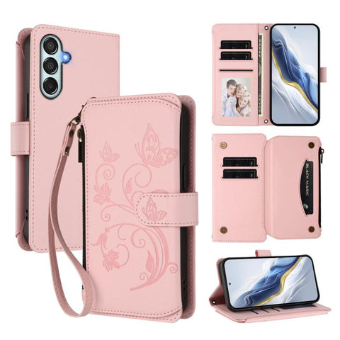 Butterfly Love Flower Multi-card Zipper Wallet Leather Phone Case, For Samsung Galaxy M56 5G, For Samsung Galaxy M16 5G / F16 5G, For Samsung Galaxy M06 5G / F06 5G, For Samsung Galaxy M35 5G, For Samsung Galaxy M55 / C55, For Samsung Galaxy XCover7 Pro