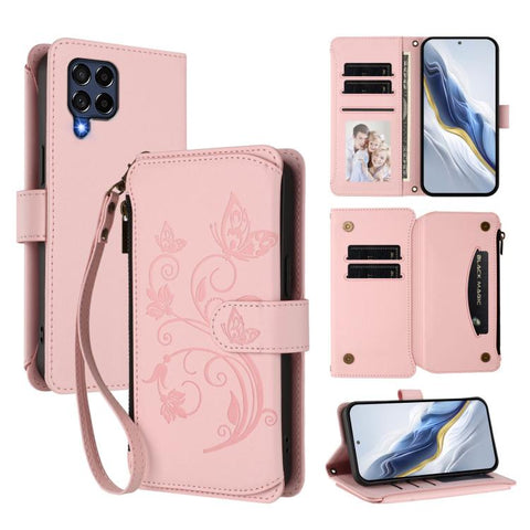 Butterfly Love Flower Multi-card Zipper Wallet Leather Phone Case, For Samsung Galaxy M53 5G, For Samsung Galaxy M33 5G