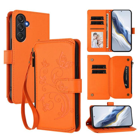 Butterfly Love Flower Multi-card Zipper Wallet Leather Phone Case, For Samsung Galaxy M56 5G, For Samsung Galaxy M16 5G / F16 5G, For Samsung Galaxy M06 5G / F06 5G, For Samsung Galaxy M35 5G, For Samsung Galaxy M55 / C55, For Samsung Galaxy XCover7 Pro