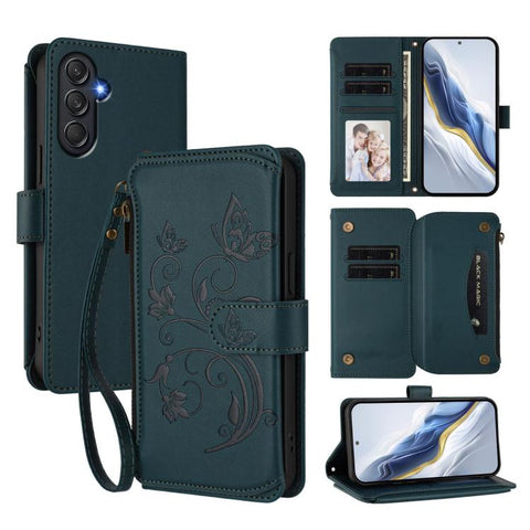 Butterfly Love Flower Multi-card Zipper Wallet Leather Phone Case, For Samsung Galaxy M56 5G, For Samsung Galaxy M16 5G / F16 5G, For Samsung Galaxy M06 5G / F06 5G, For Samsung Galaxy M35 5G, For Samsung Galaxy M55 / C55, For Samsung Galaxy XCover7 Pro
