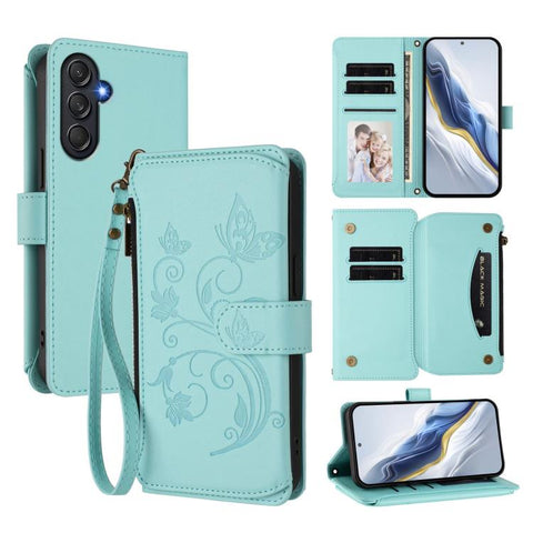 Butterfly Love Flower Multi-card Zipper Wallet Leather Phone Case, For Samsung Galaxy M56 5G, For Samsung Galaxy M16 5G / F16 5G, For Samsung Galaxy M06 5G / F06 5G, For Samsung Galaxy M35 5G, For Samsung Galaxy M55 / C55, For Samsung Galaxy XCover7 Pro