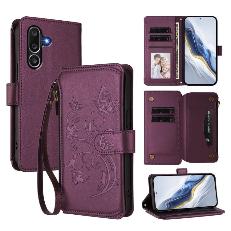 Butterfly Love Flower Multi-card Zipper Wallet Leather Phone Case, For Samsung Galaxy M56 5G, For Samsung Galaxy M16 5G / F16 5G, For Samsung Galaxy M06 5G / F06 5G, For Samsung Galaxy M35 5G, For Samsung Galaxy M55 / C55, For Samsung Galaxy XCover7 Pro