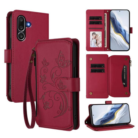 Butterfly Love Flower Multi-card Zipper Wallet Leather Phone Case, For Samsung Galaxy M56 5G, For Samsung Galaxy M16 5G / F16 5G, For Samsung Galaxy M06 5G / F06 5G, For Samsung Galaxy M35 5G, For Samsung Galaxy M55 / C55, For Samsung Galaxy XCover7 Pro