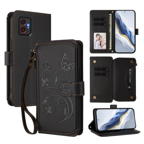 Butterfly Love Flower Multi-card Zipper Wallet Leather Phone Case, For Samsung Galaxy M56 5G, For Samsung Galaxy M16 5G / F16 5G, For Samsung Galaxy M06 5G / F06 5G, For Samsung Galaxy M35 5G, For Samsung Galaxy M55 / C55, For Samsung Galaxy XCover7 Pro