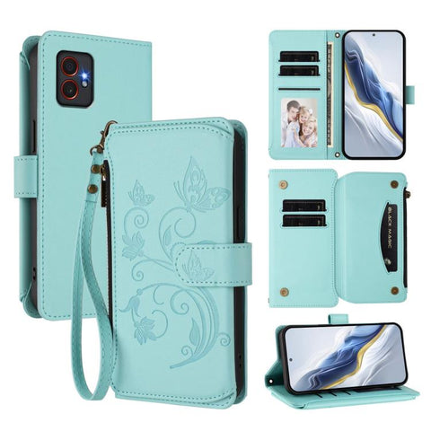 Butterfly Love Flower Multi-card Zipper Wallet Leather Phone Case, For Samsung Galaxy M56 5G, For Samsung Galaxy M16 5G / F16 5G, For Samsung Galaxy M06 5G / F06 5G, For Samsung Galaxy M35 5G, For Samsung Galaxy M55 / C55, For Samsung Galaxy XCover7 Pro