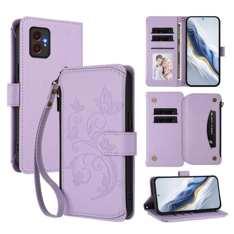 Butterfly Love Flower Multi-card Zipper Wallet Leather Phone Case, For Samsung Galaxy M56 5G, For Samsung Galaxy M16 5G / F16 5G, For Samsung Galaxy M06 5G / F06 5G, For Samsung Galaxy M35 5G, For Samsung Galaxy M55 / C55, For Samsung Galaxy XCover7 Pro