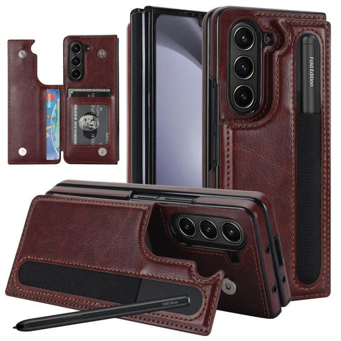 Full Coverage Fold Double Buckle PU Phone Case with Pen Slots, For Galaxy Z Fold8 Ultra 5G, For Samsung Galaxy Z Fold7