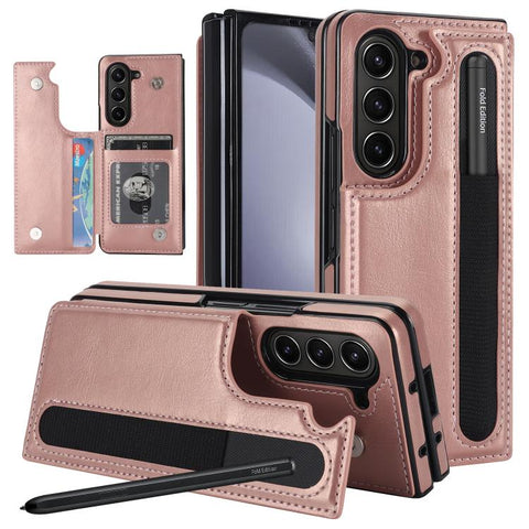 Full Coverage Fold Double Buckle PU Phone Case with Pen Slots, For Galaxy Z Fold8 Ultra 5G, For Samsung Galaxy Z Fold7