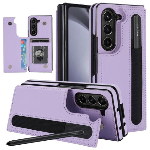 Full Coverage Fold Double Buckle PU Phone Case with Pen Slots, For Galaxy Z Fold8 Ultra 5G, For Samsung Galaxy Z Fold7