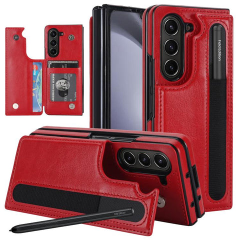 Full Coverage Fold Double Buckle PU Phone Case with Pen Slots, For Galaxy Z Fold8 Ultra 5G, For Samsung Galaxy Z Fold7