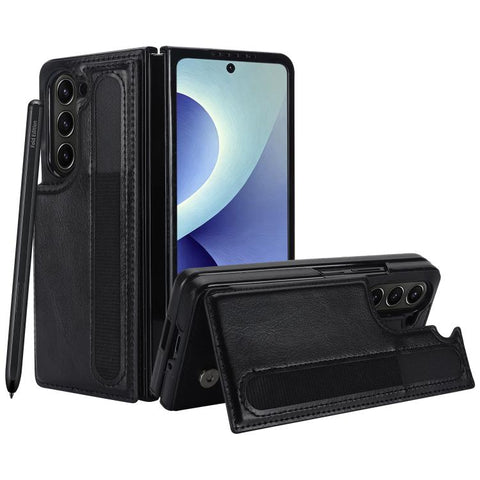 Full Coverage Fold Double Buckle PU Phone Case with Pen Slots, For Galaxy Z Fold8 Ultra 5G, For Samsung Galaxy Z Fold7