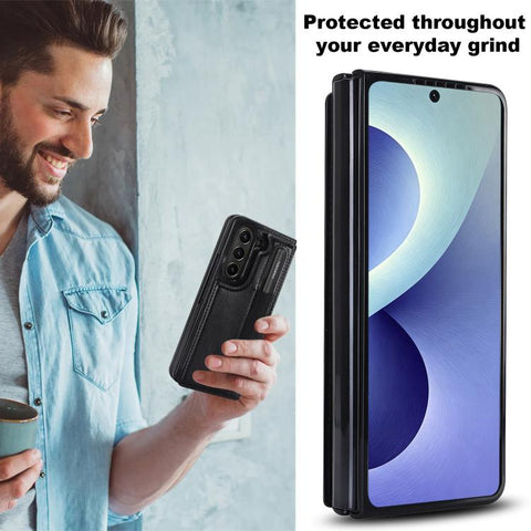 Full Coverage Fold Double Buckle PU Phone Case with Pen Slots, For Galaxy Z Fold8 Ultra 5G, For Samsung Galaxy Z Fold7