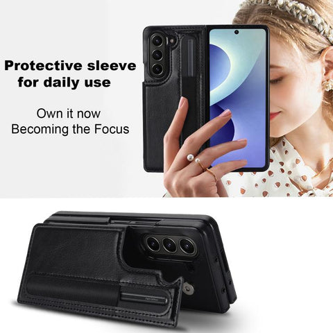 Full Coverage Fold Double Buckle PU Phone Case with Pen Slots, For Galaxy Z Fold8 Ultra 5G, For Samsung Galaxy Z Fold7