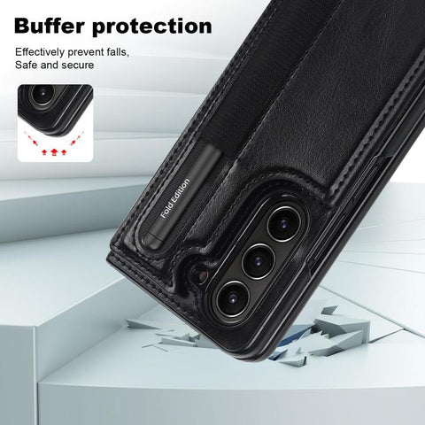 Full Coverage Fold Double Buckle PU Phone Case with Pen Slots, For Galaxy Z Fold8 Ultra 5G, For Samsung Galaxy Z Fold7