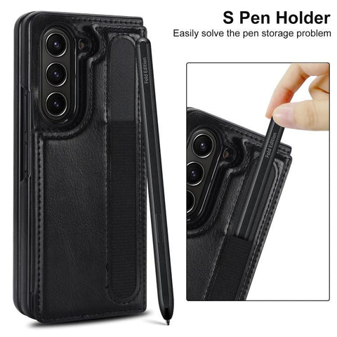 Full Coverage Fold Double Buckle PU Phone Case with Pen Slots, For Galaxy Z Fold8 Ultra 5G, For Samsung Galaxy Z Fold7
