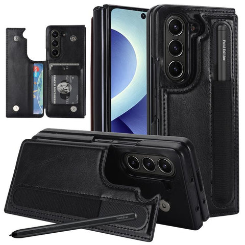 Full Coverage Fold Double Buckle PU Phone Case with Pen Slots, For Galaxy Z Fold8 Ultra 5G, For Samsung Galaxy Z Fold7