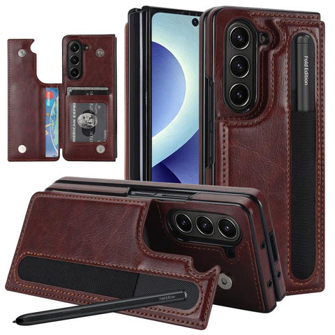 Full Coverage Fold Double Buckle PU Phone Case with Pen Slots, For Galaxy Z Fold8 Ultra 5G, For Samsung Galaxy Z Fold7