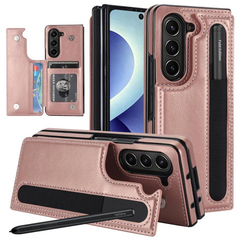 Full Coverage Fold Double Buckle PU Phone Case with Pen Slots, For Galaxy Z Fold8 Ultra 5G, For Samsung Galaxy Z Fold7
