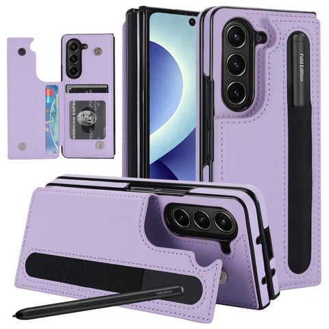 Full Coverage Fold Double Buckle PU Phone Case with Pen Slots, For Galaxy Z Fold8 Ultra 5G, For Samsung Galaxy Z Fold7