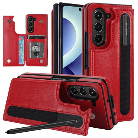 Full Coverage Fold Double Buckle PU Phone Case with Pen Slots, For Galaxy Z Fold8 Ultra 5G, For Samsung Galaxy Z Fold7