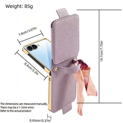 VIETAO Litchi Pattern Makeup Mirror PU Phone Case with Silk Scarf, For Galaxy Z Flip8 5G, For Samsung Galaxy Z Flip7