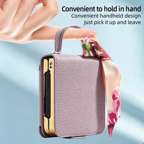 VIETAO Litchi Pattern Makeup Mirror PU Phone Case with Silk Scarf, For Galaxy Z Flip8 5G, For Samsung Galaxy Z Flip7