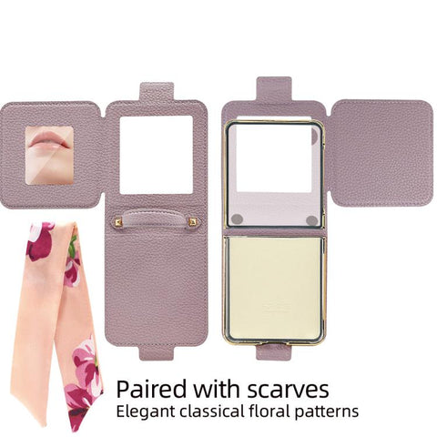 VIETAO Litchi Pattern Makeup Mirror PU Phone Case with Silk Scarf, For Galaxy Z Flip8 5G, For Samsung Galaxy Z Flip7