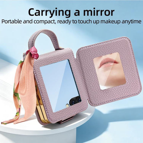 VIETAO Litchi Pattern Makeup Mirror PU Phone Case with Silk Scarf, For Galaxy Z Flip8 5G, For Samsung Galaxy Z Flip7