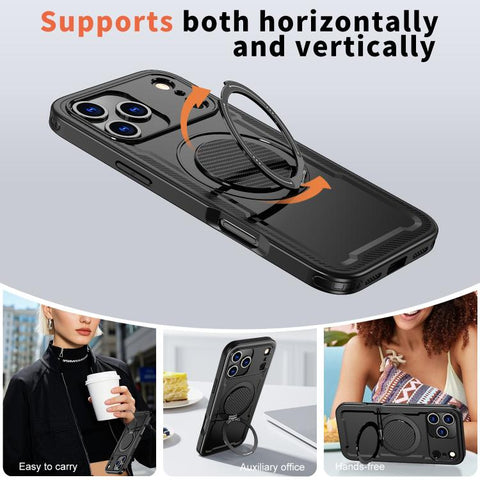kalebol Metal 360 Degree Rotation Holder MagSafe Phone Case, For iPhone 18 Pro, For iPhone 18 Pro Max, For iPhone 17e / 16e, For iPhone 17 Pro Max, For iPhone 17 Pro, For iPhone 17, For iPhone 17 Air, For iPhone 16 Pro Max